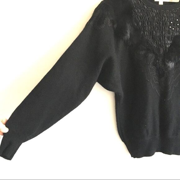 Magnolia Vintage Embellished Crew Neck Long Sleeve Wool Angora Sweater Black  M - Picture 4 of 7